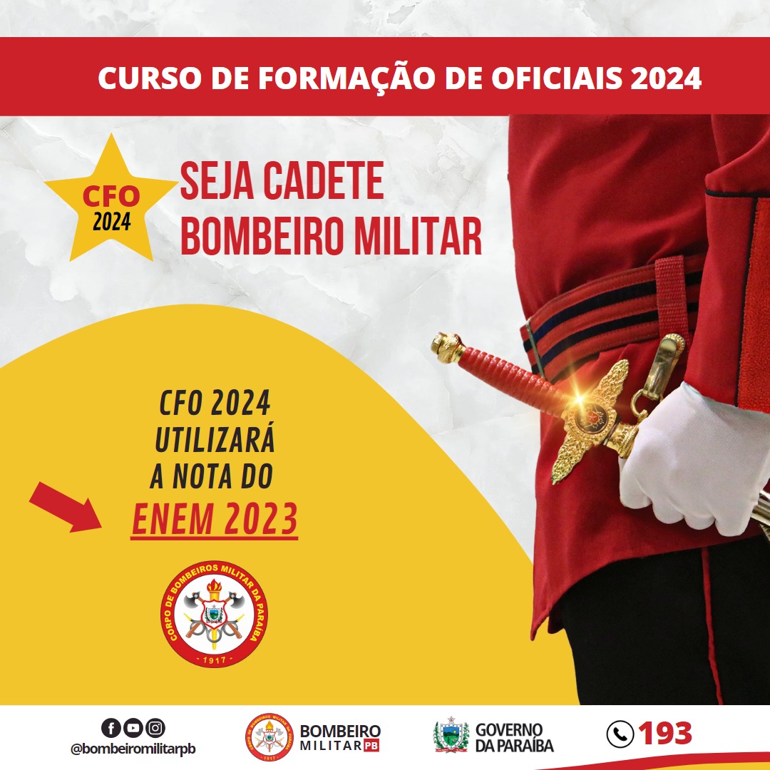 CFO 2024 CBMPB utilizará a nota do ENEM 2023 Corpo de Bombeiros